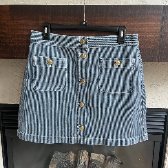 Free Assembly Pinstriped Button-Front Denim Skirt | Fall Capsule Cabincore - Picture 2 of 8